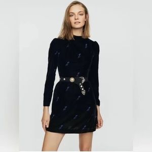 Maje black velvet blue flowers Ripicow dress